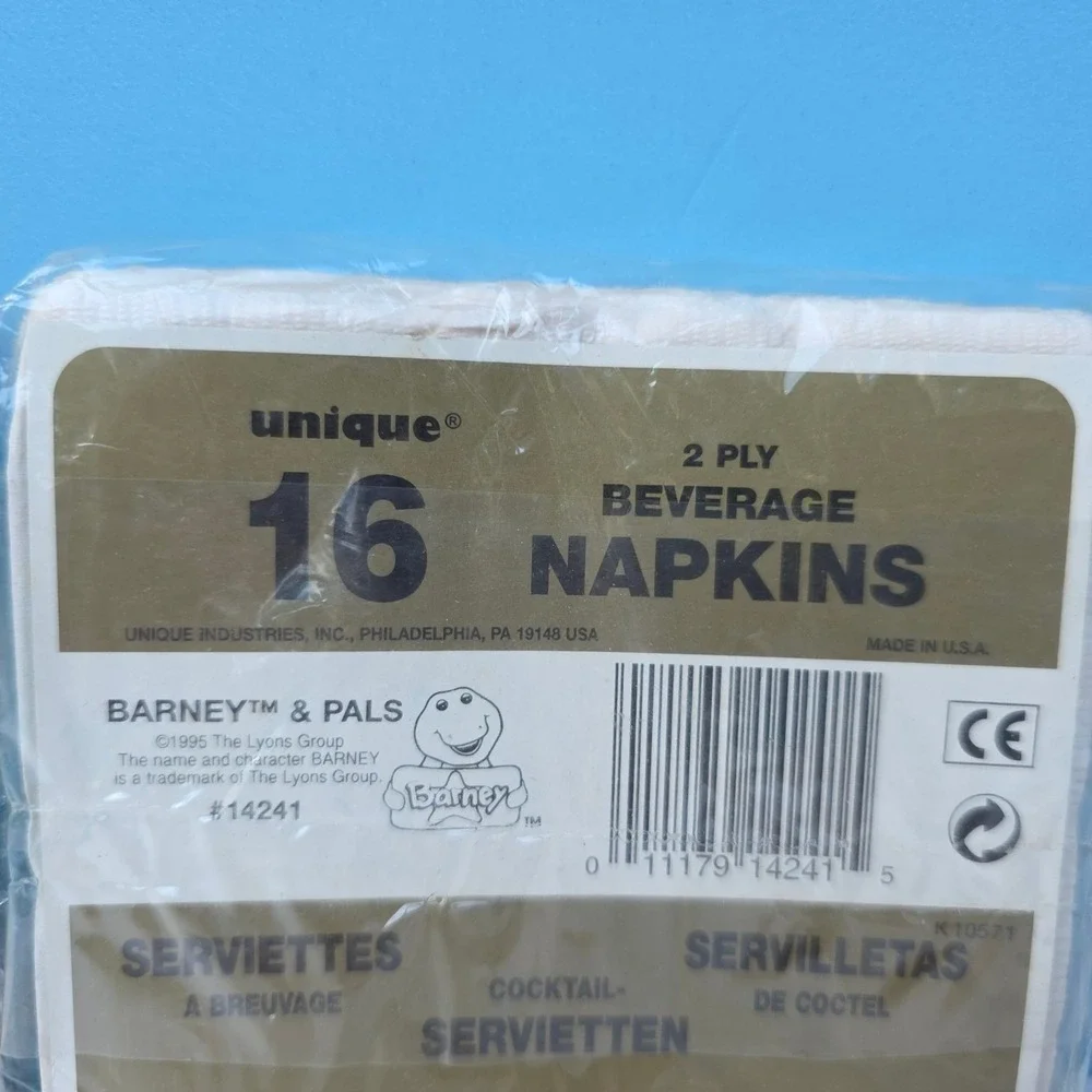 Vintage Barney Birthday Beverage Napkins Baby Bop (2 Packs, 16 ea) 1995